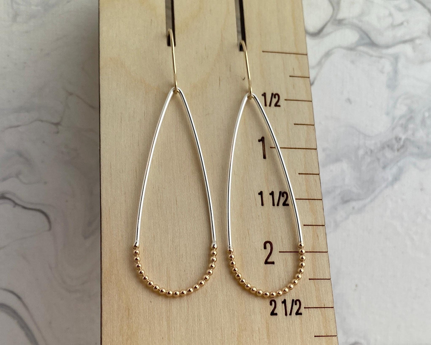 Mixed metal earrings, lightweight Teardrop earrings, gold fill silver, two tone earrings, hypoallergenic