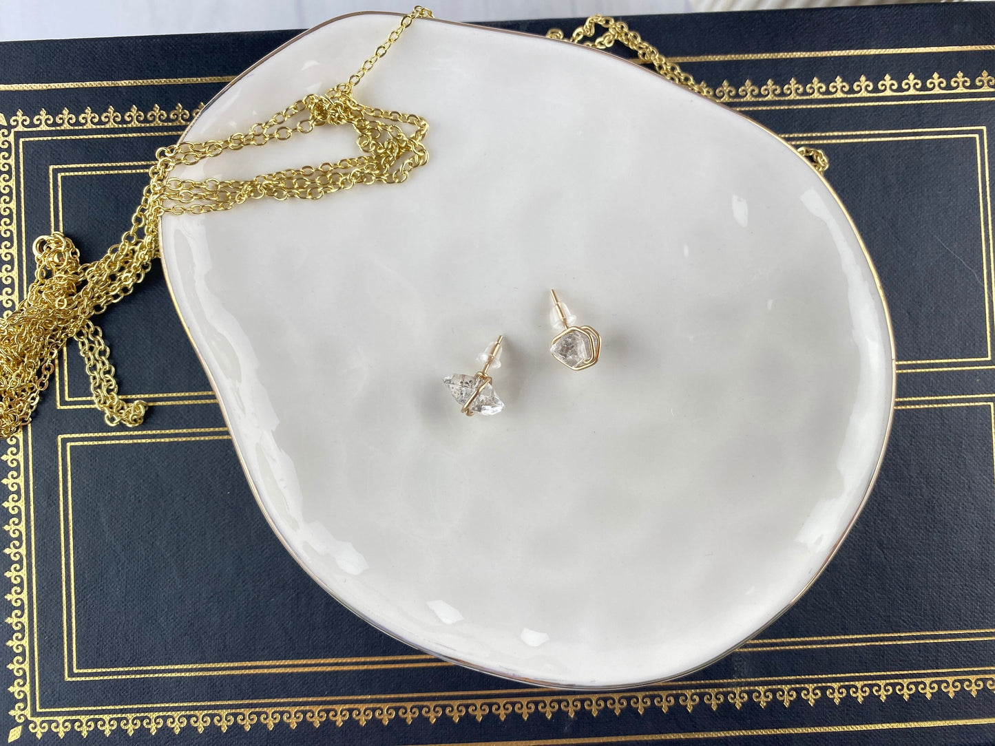 Herkimer diamond studs, gold or silver