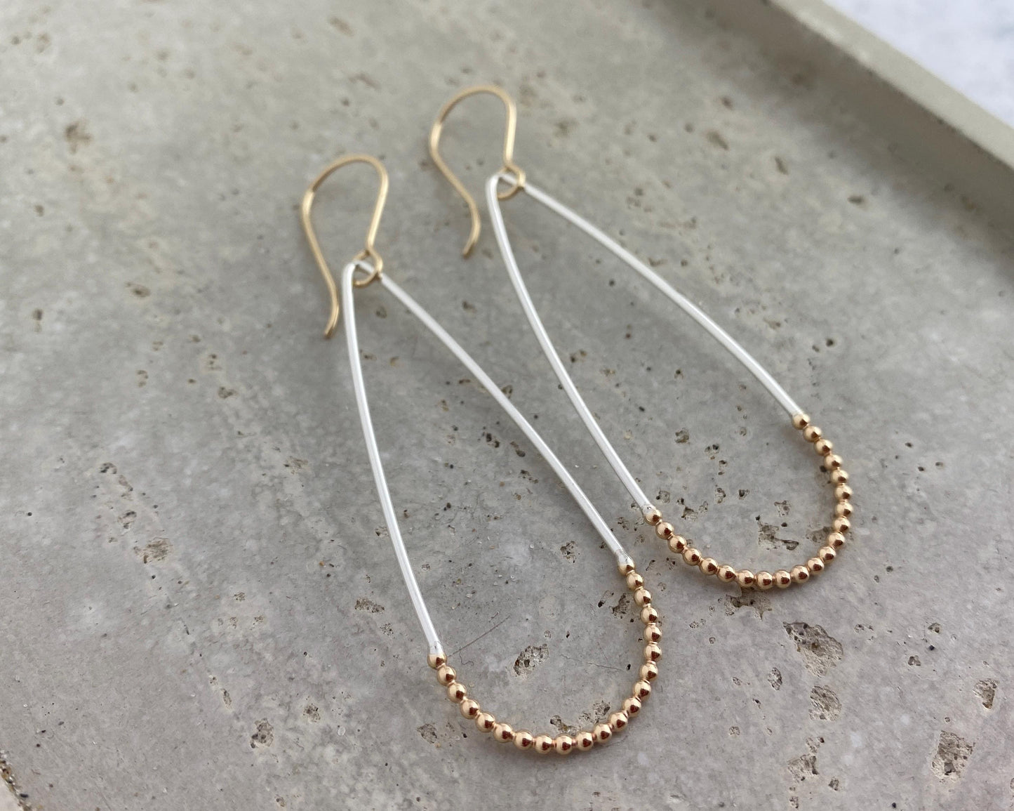 Mixed metal earrings, lightweight Teardrop earrings, gold fill silver, two tone earrings, hypoallergenic