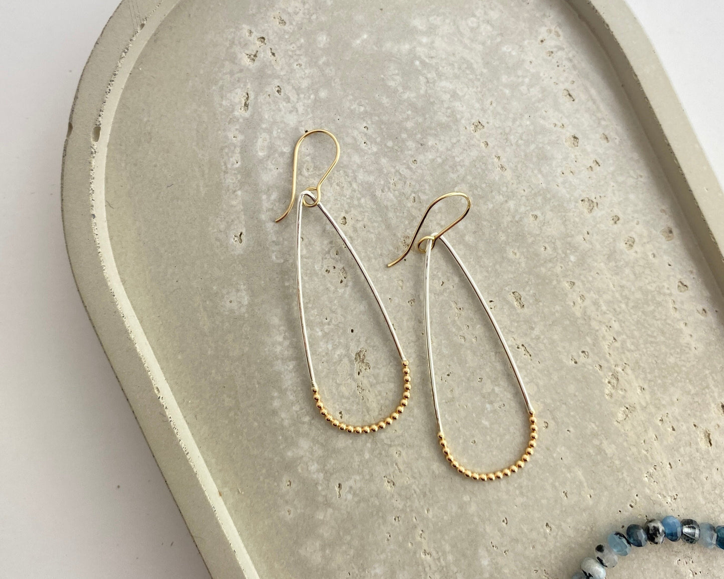 Mixed metal earrings, lightweight Teardrop earrings, gold fill silver, two tone earrings, hypoallergenic