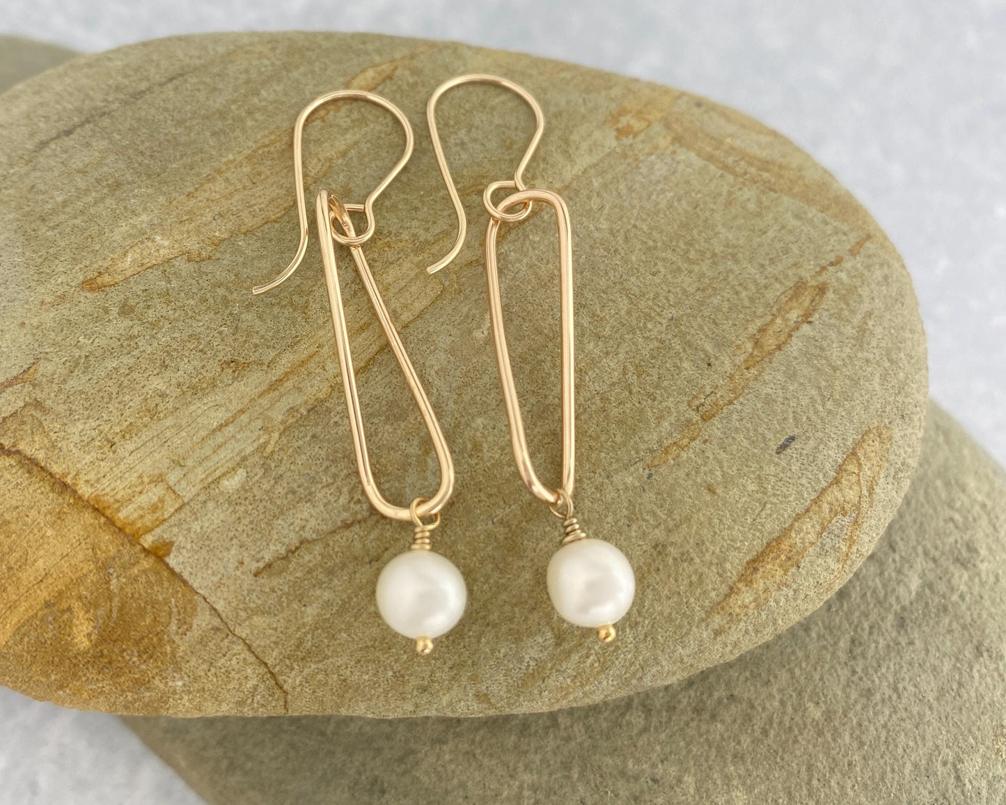 Pearl and gold earrings, twisted gold-fill drops, pearl dangles