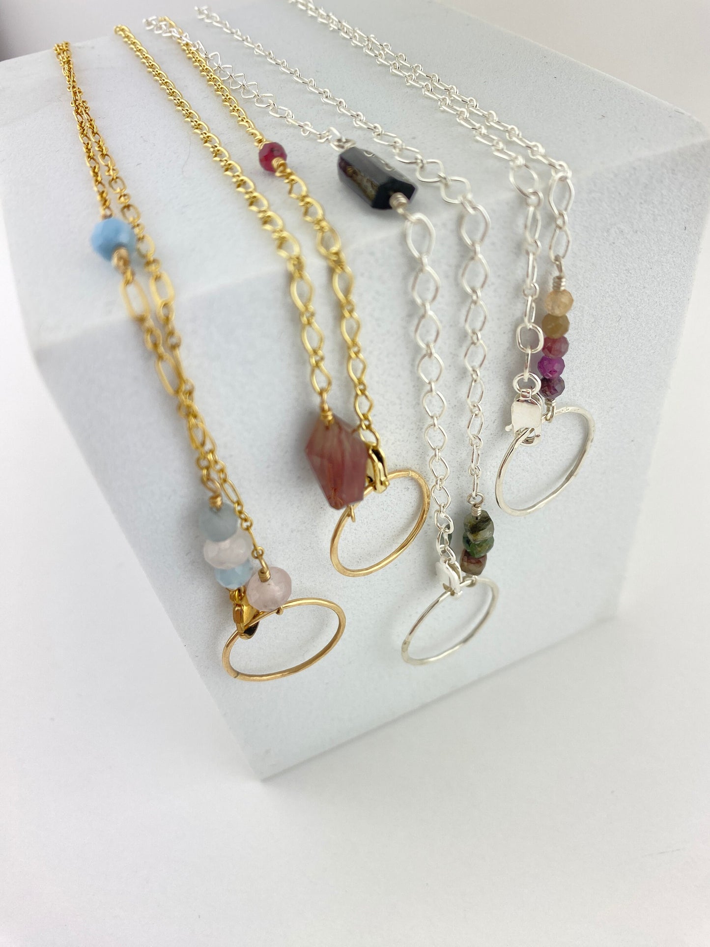The Spectacle Necklace, eyeglasses chain, circle necklace, tourmaline and sapphire accents