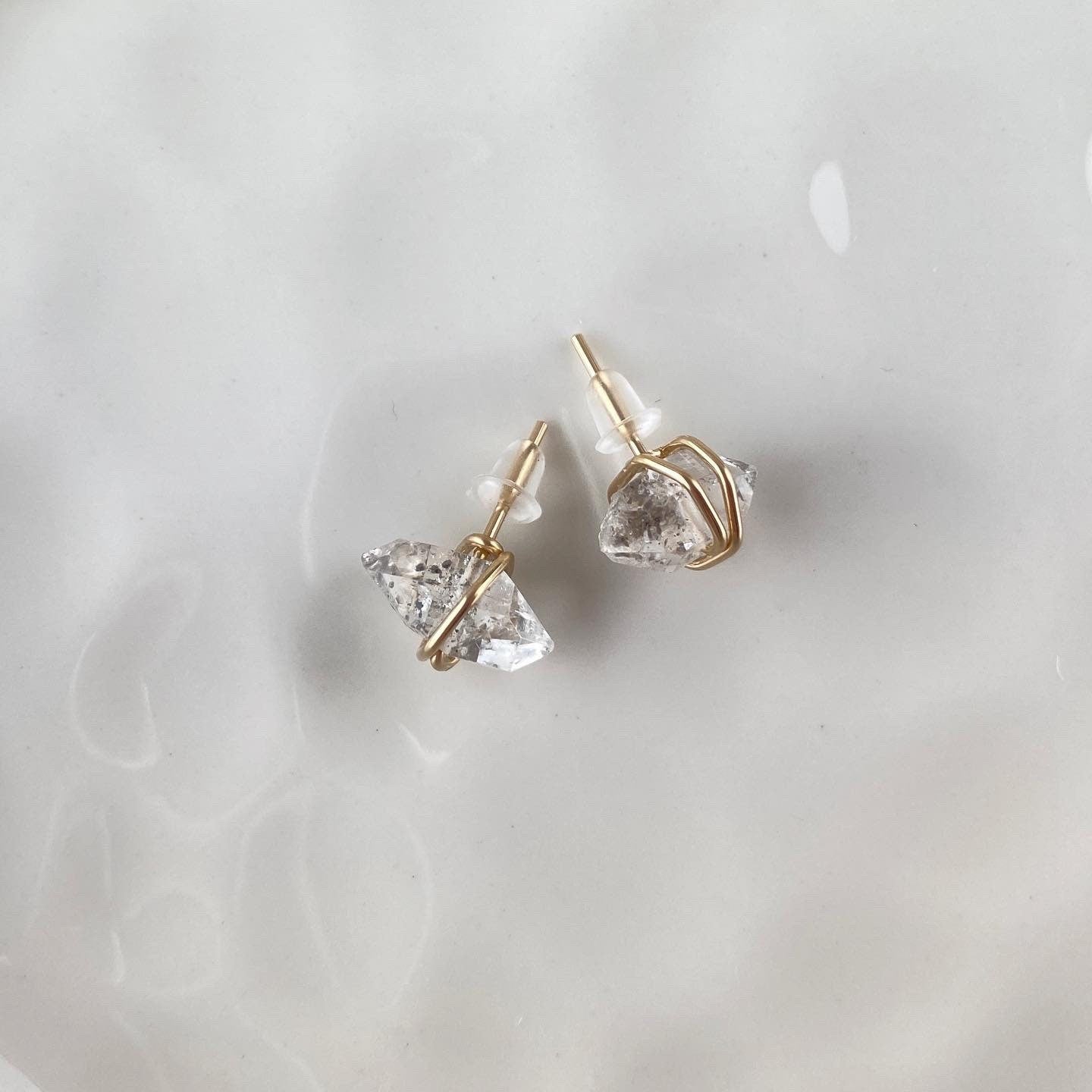 Herkimer diamond studs, gold or silver
