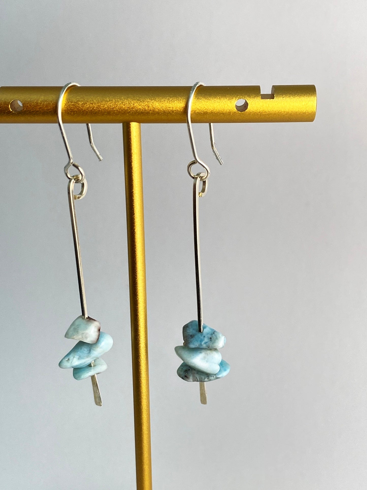 Larimar and hammered sterling silver earrings