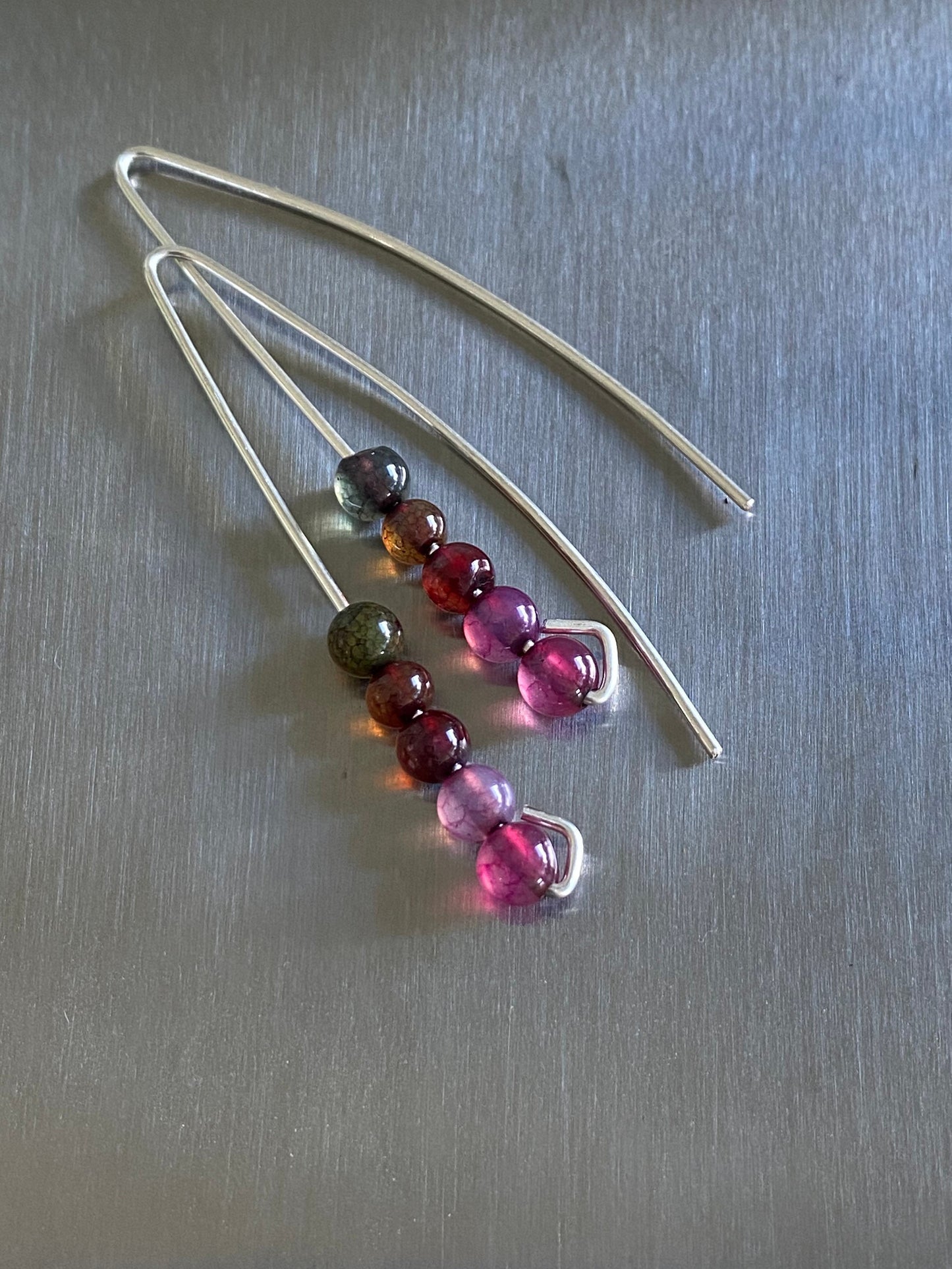 Multicolor Agate sterling silver earrings, rainbow jewelry