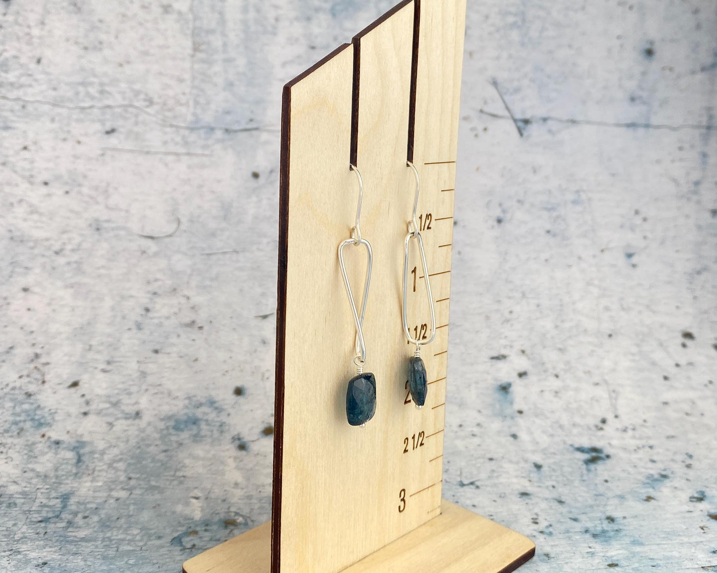 Teal kyanite and silver earrings, twisted sterling drops, moss kyanite dangles