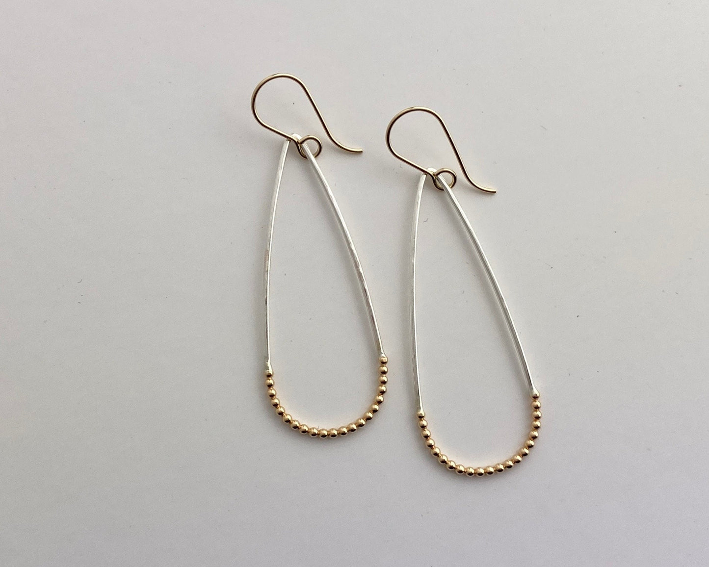 Mixed metal earrings, lightweight Teardrop earrings, gold fill silver, two tone earrings, hypoallergenic