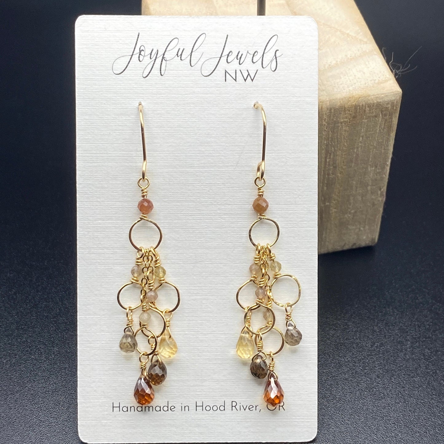 Whiskey waterfall harvest earrings, gold, dangle, fall jewelry