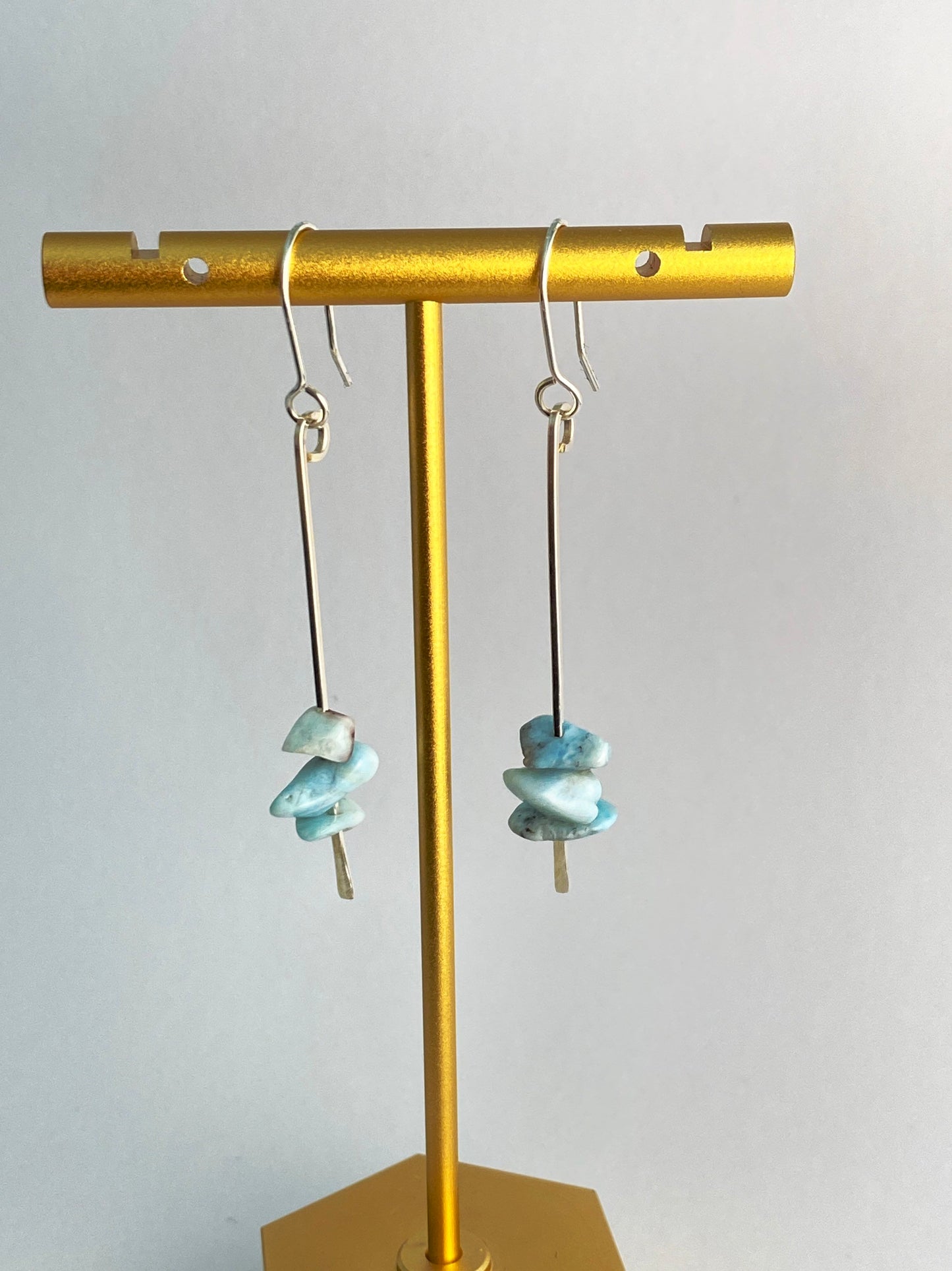 Larimar and hammered sterling silver earrings