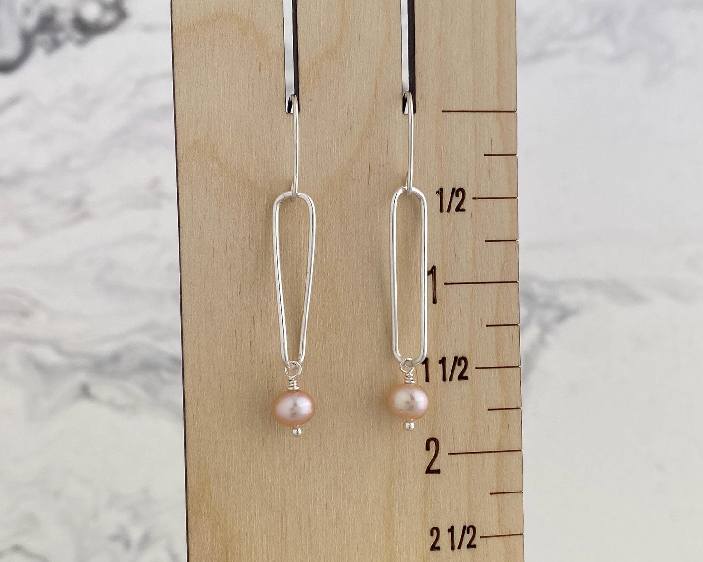 Pearl and silver earrings, twisted sterling drops, pink pearl dangles