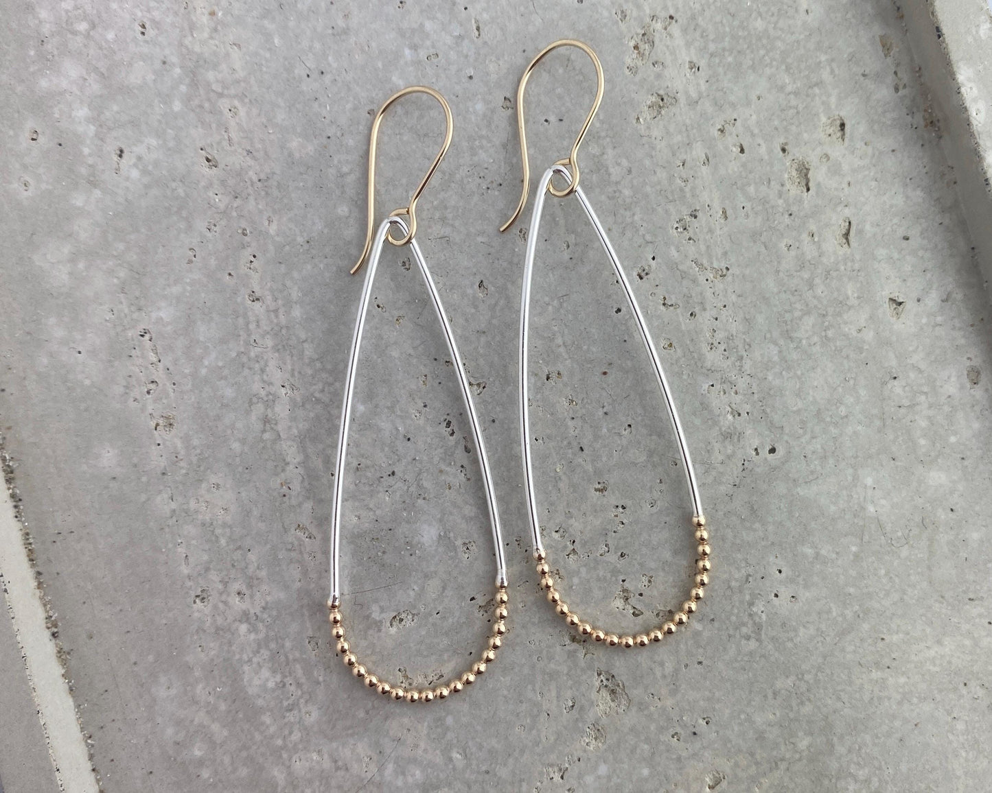 Mixed metal earrings, lightweight Teardrop earrings, gold fill silver, two tone earrings, hypoallergenic