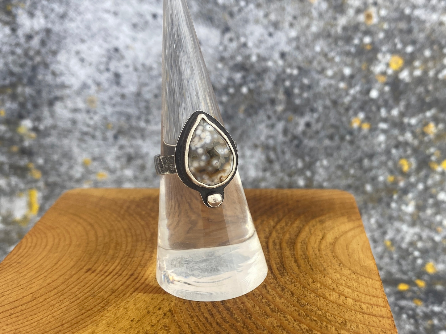 Ocean Jasper ring, size 6 1/4, hammered silver band