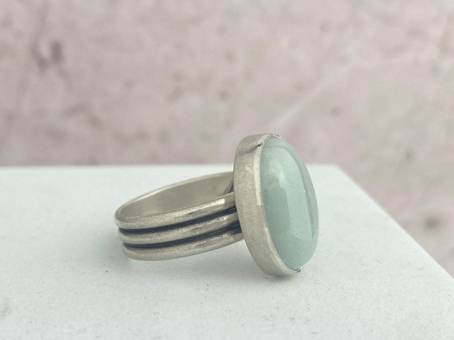Aquamarine statement ring, size 9 3/4, wide comfort fit band