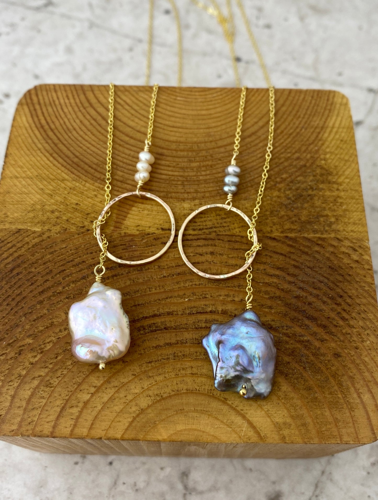 Silver Coastline Lariat - Gold and silver pearl necklace