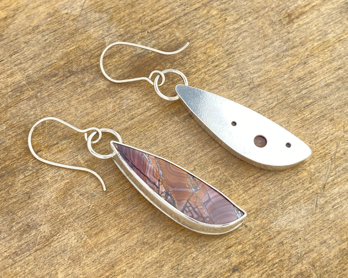 Petrified Wood Earrings — Silver