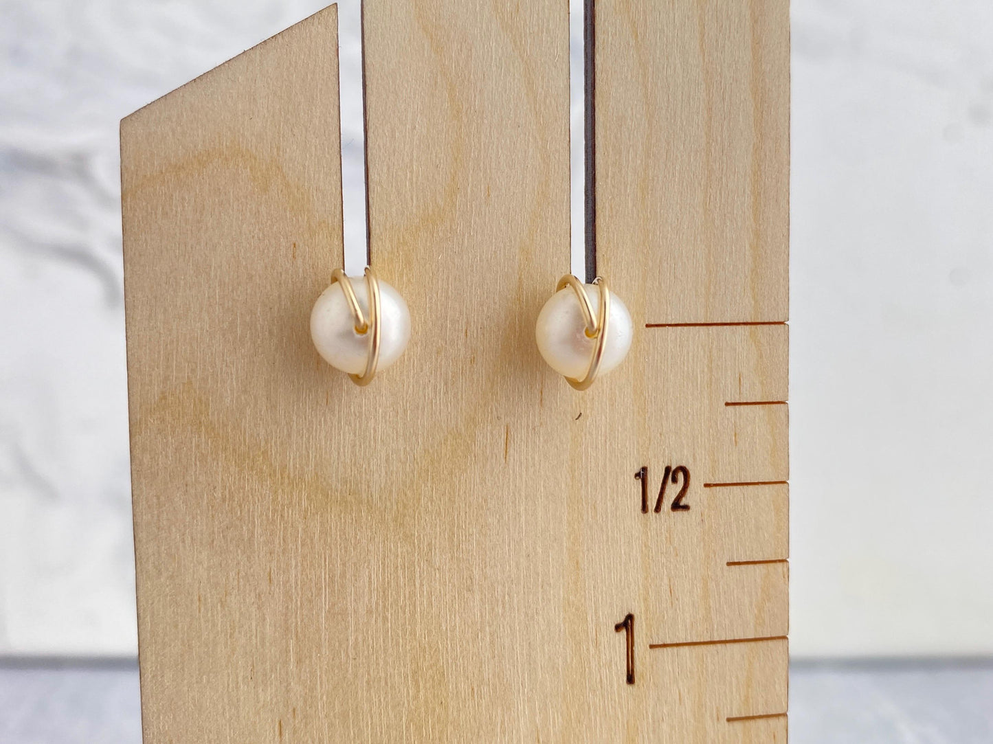 Pearl studs, gold or silver wire wrapped, hypoallergenic