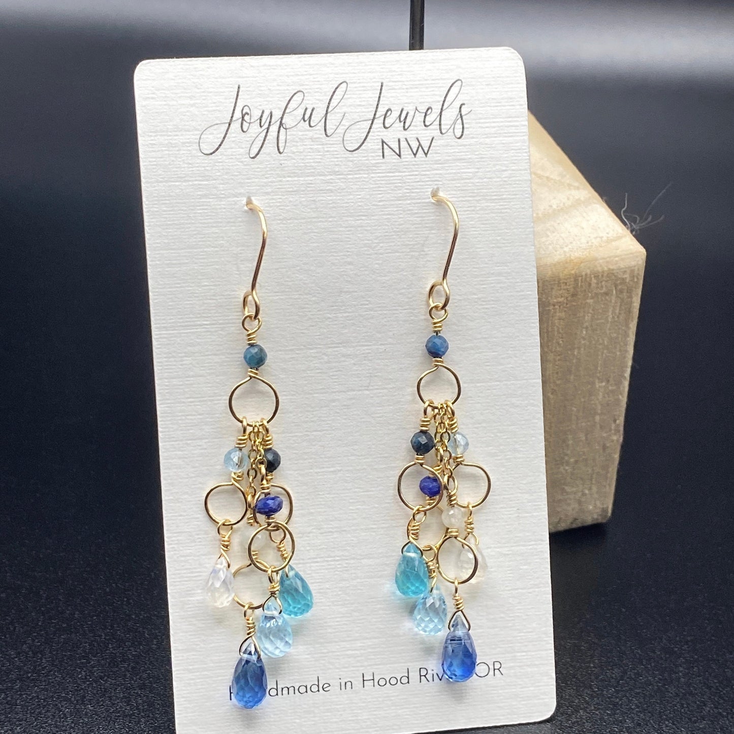 Elegant blue gold earrings, Frozen waterfall earrings, teal, something blue for bride
