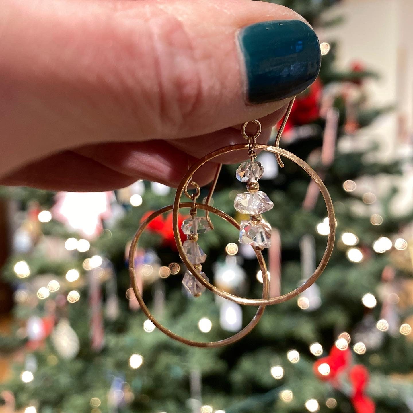 Herkimer Diamond Gold Hoop Earrings, colorless Quartz and gold-fill