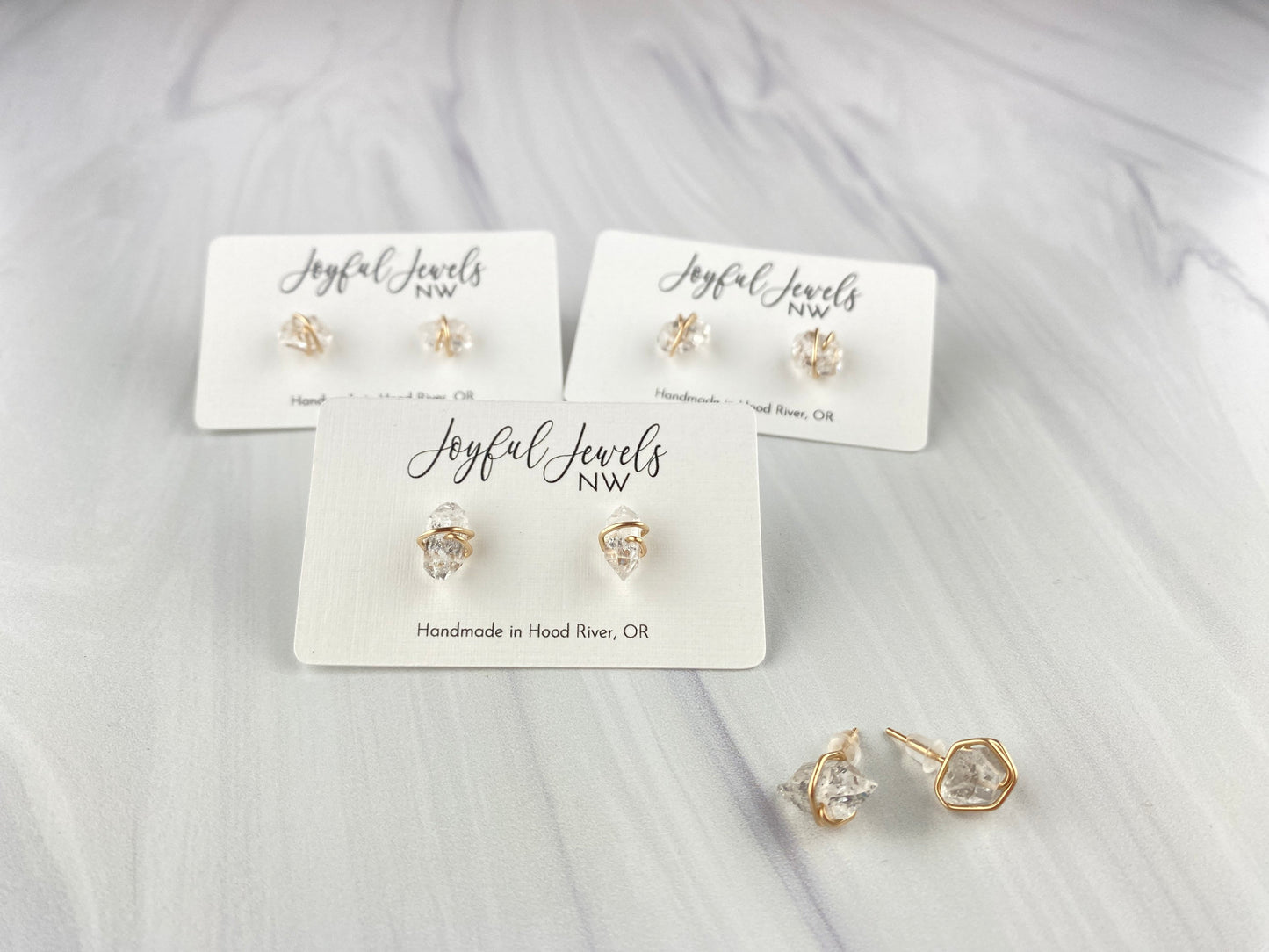 Herkimer diamond studs, gold or silver