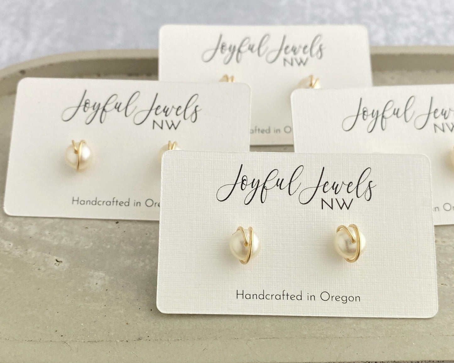 Pearl studs, gold or silver wire wrapped, hypoallergenic