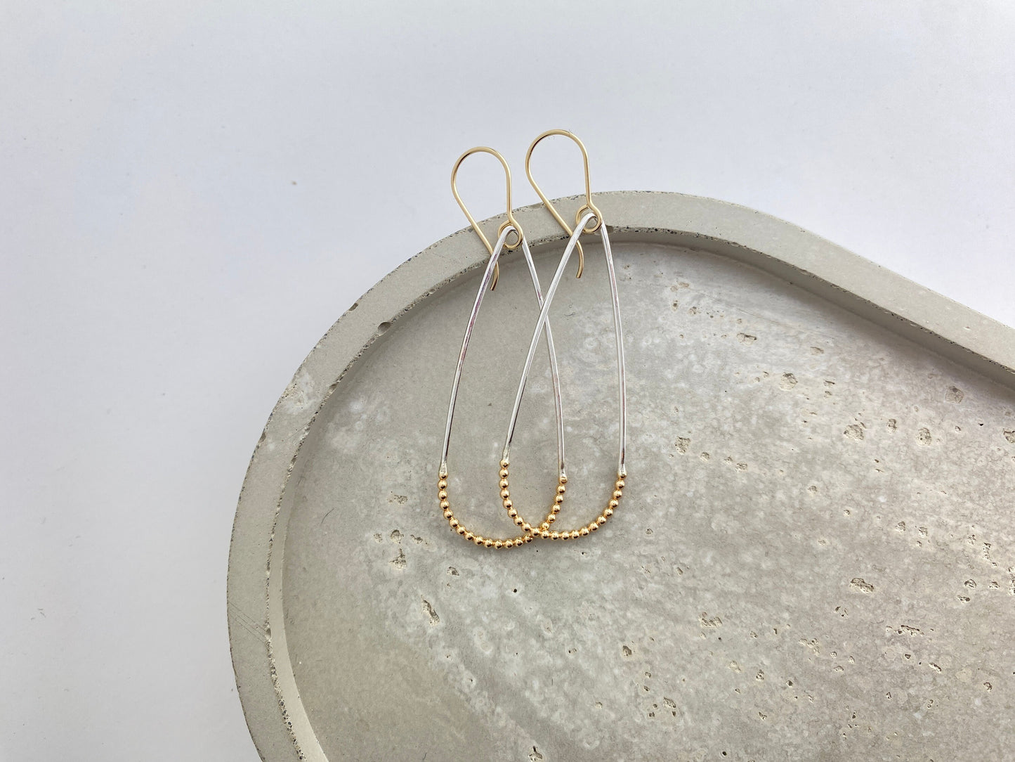 Mixed metal earrings, lightweight Teardrop earrings, gold fill silver, two tone earrings, hypoallergenic