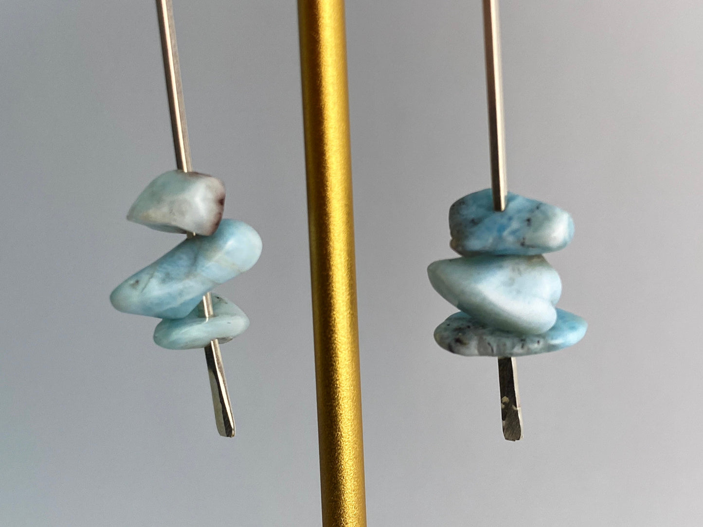 Larimar and hammered sterling silver earrings