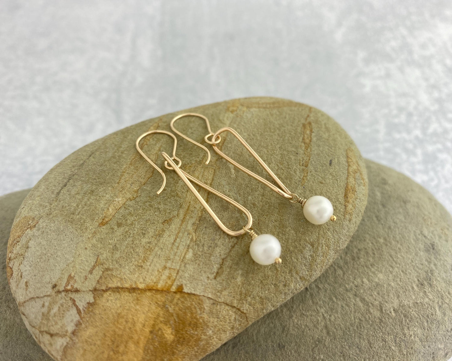 Pearl and gold earrings, twisted gold-fill drops, pearl dangles