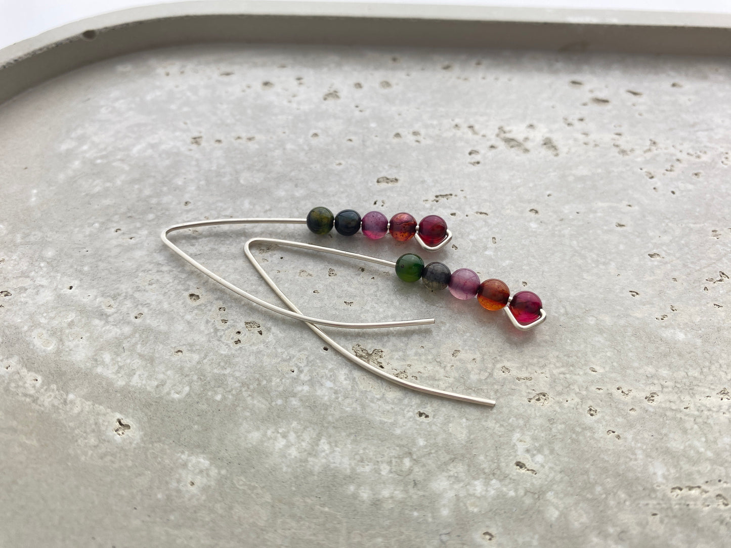 Multicolor Agate sterling silver earrings, rainbow jewelry