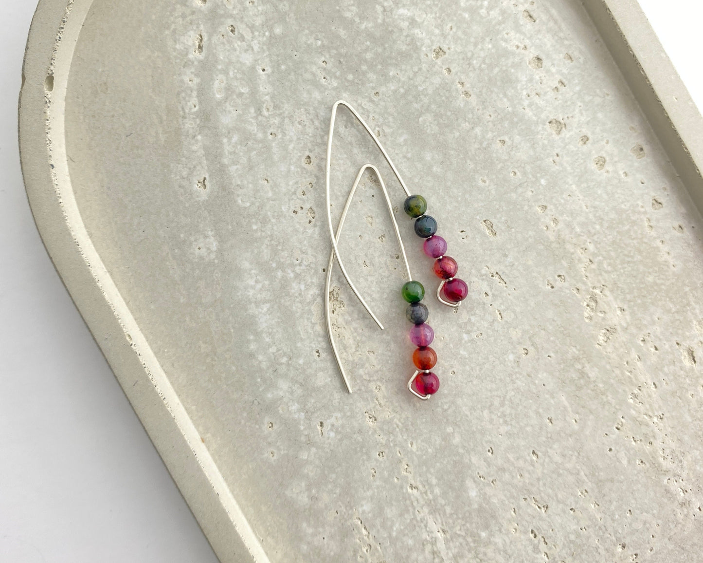 Multicolor Agate sterling silver earrings, rainbow jewelry