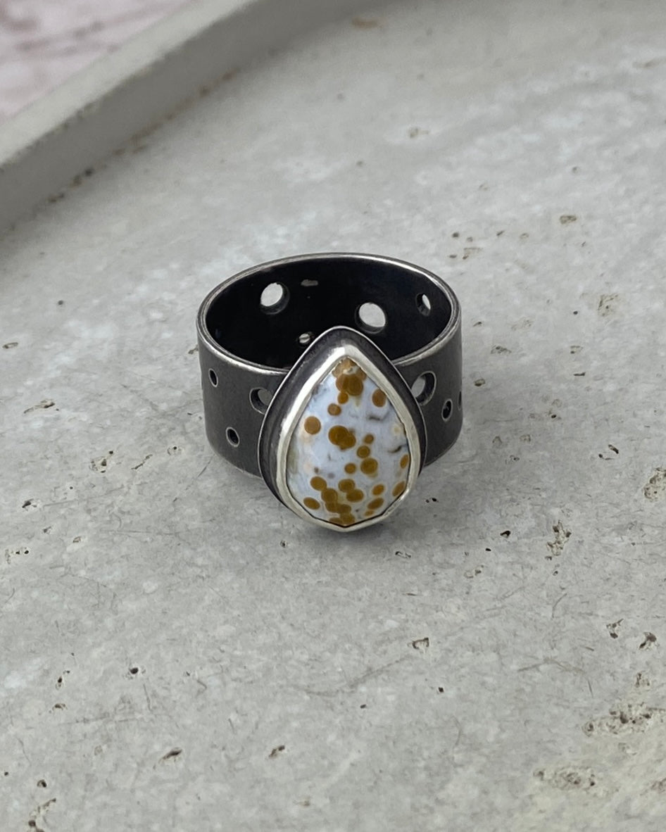 Brut Ocean Jasper Ring | Oxidized Sterling Silver | Sz 7.5