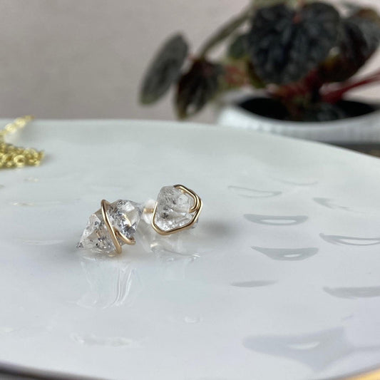 Herkimer diamond studs, gold or silver