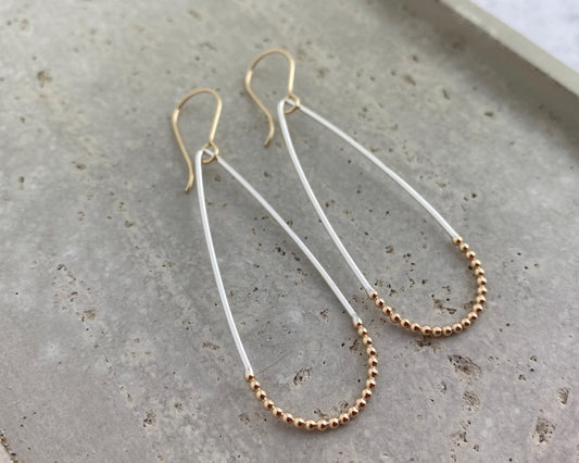 Mixed metal earrings, lightweight Teardrop earrings, gold fill silver, two tone earrings, hypoallergenic