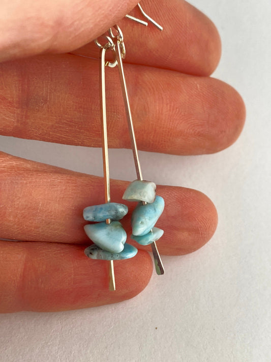 Larimar and hammered sterling silver earrings