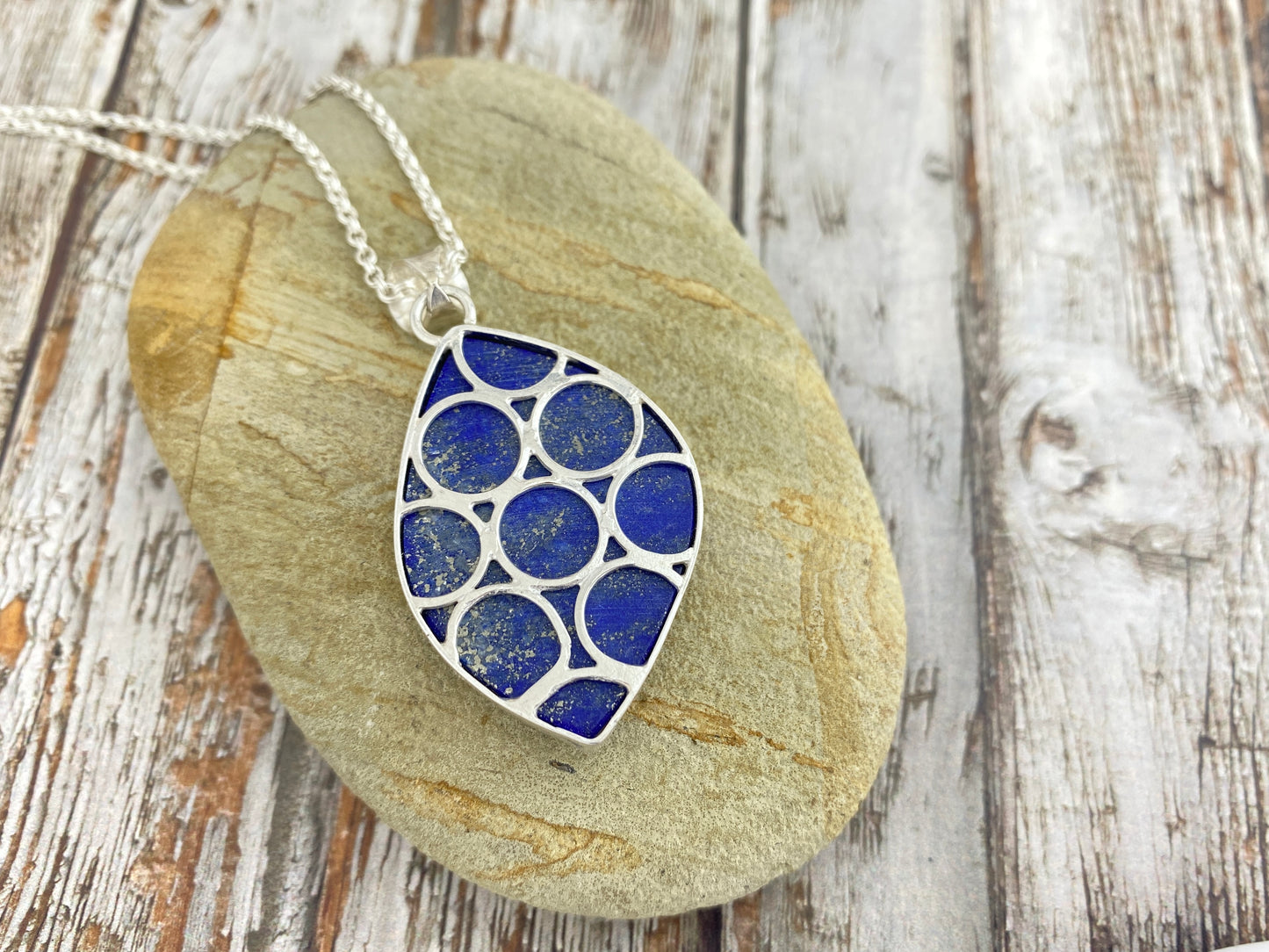 Agate and lapis lazuli doublet statement pendant