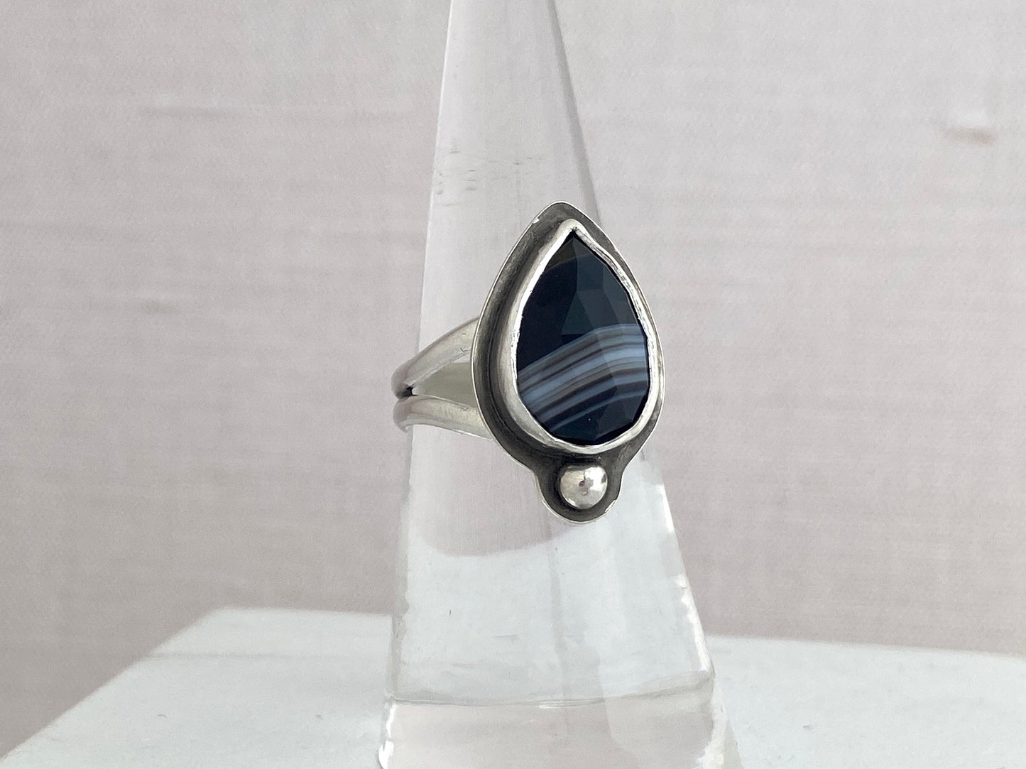 Banded agate ring, size 7, sterling silver split shank band