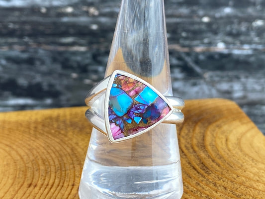 Spiny Oyster Copper Turquoise ring, size 10, split shank silver ring