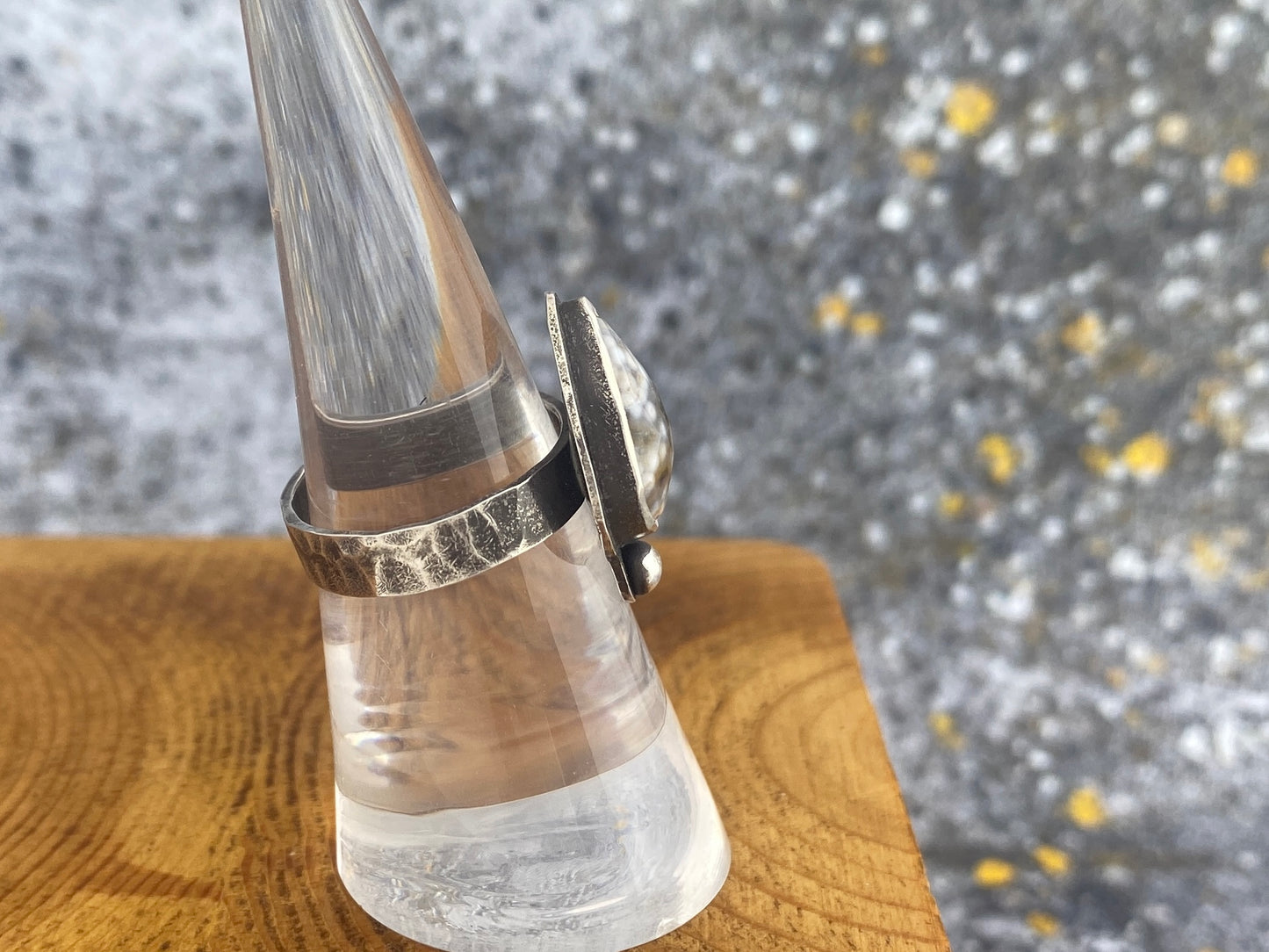 Ocean Jasper ring, size 6 1/4, hammered silver band