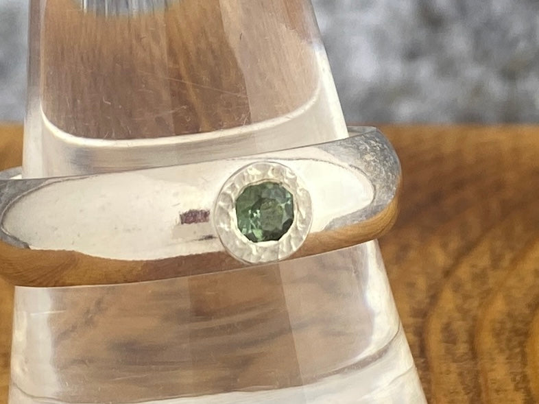 Green Tourmaline ring, size 11, polished silver comfort fit band