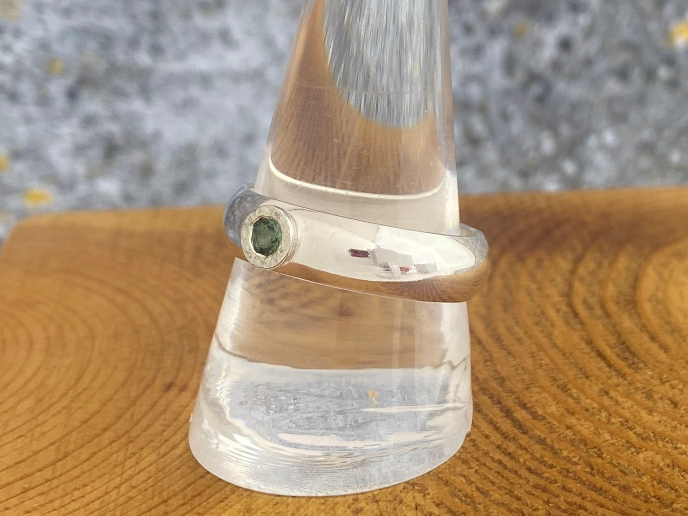 Green Tourmaline ring, size 11, polished silver comfort fit band