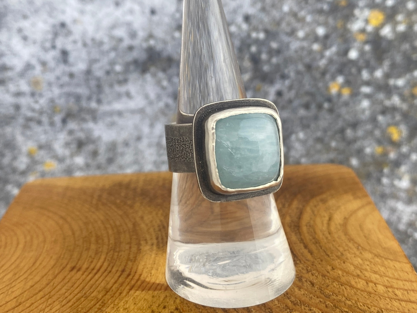 Aquamarine statement ring, size 7 3/4, wide comfort fit band