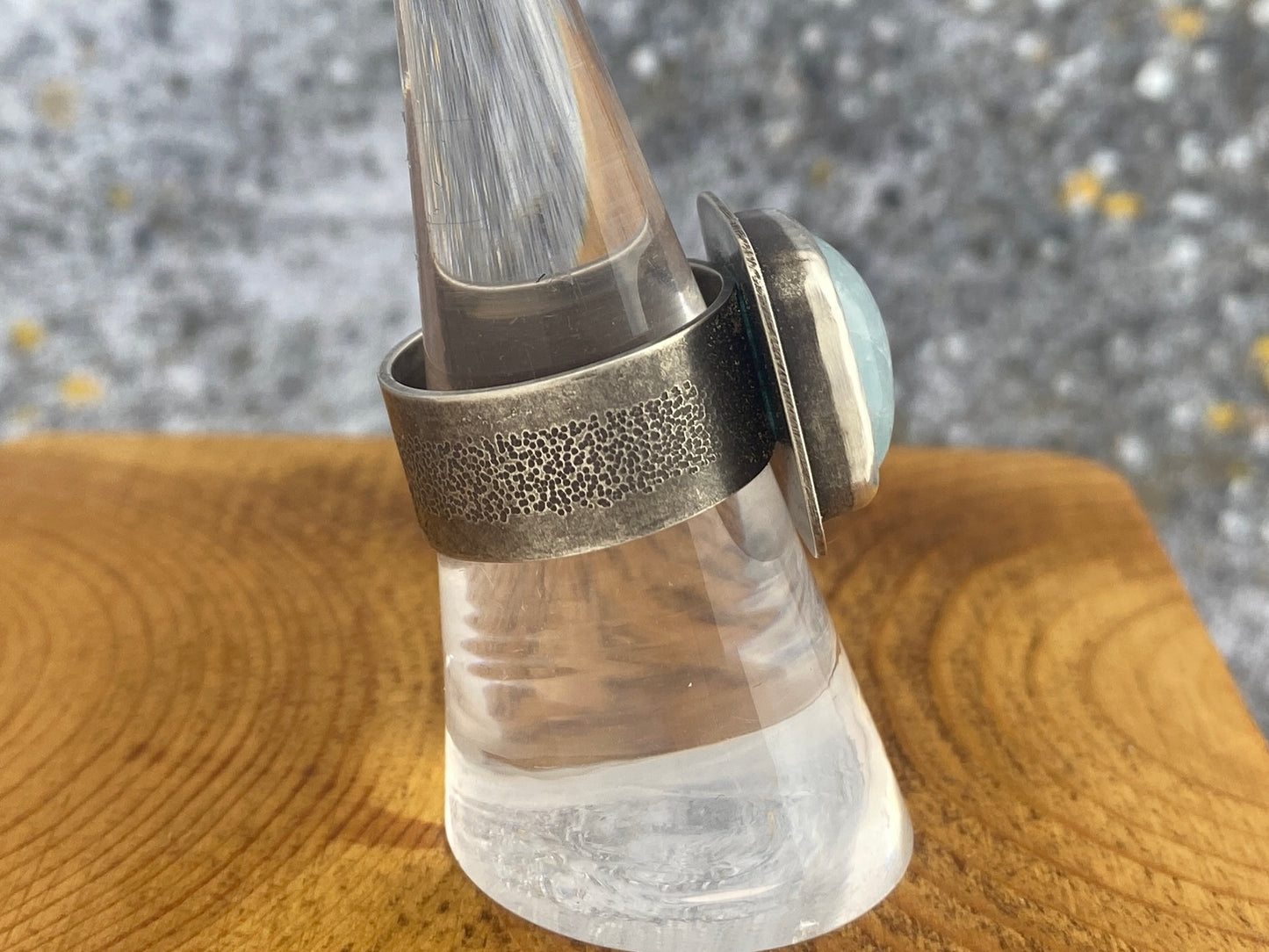 Aquamarine statement ring, size 7 3/4, wide comfort fit band