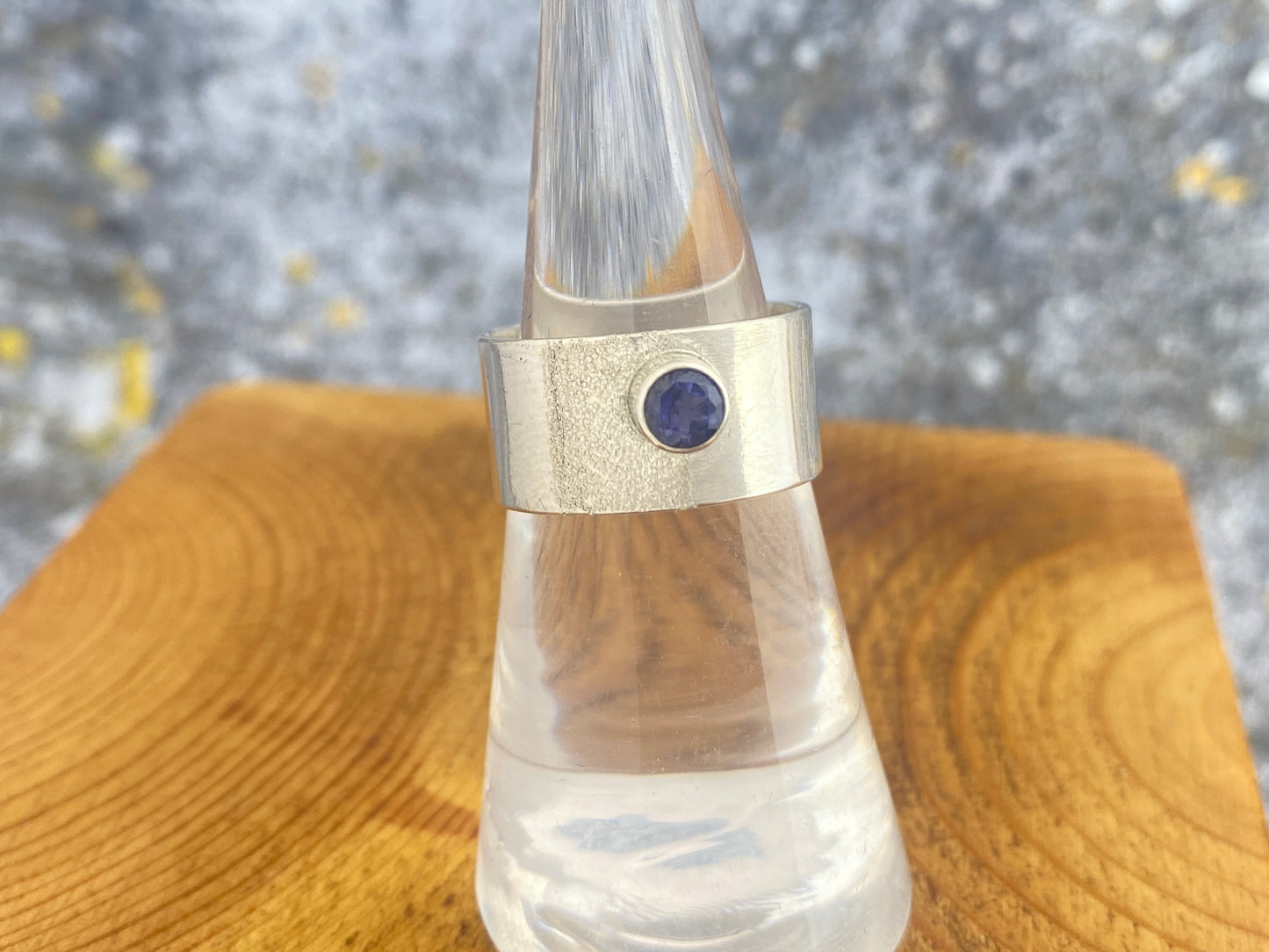 Iolite wide band ring, size 6.5, purple-blue silver ring, wide silver band