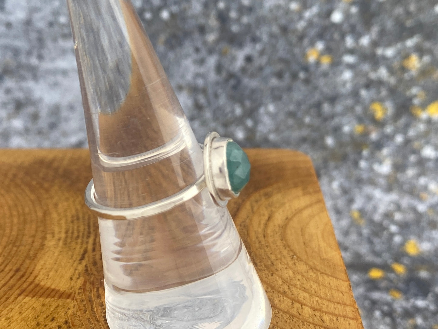 Grandidierite ring, size 7, hammered thin silver band