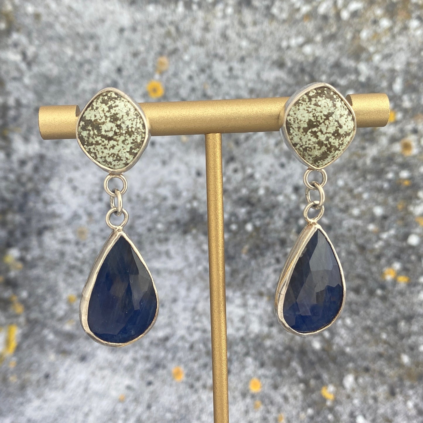 Sapphire and turquoise silver dangle earrings