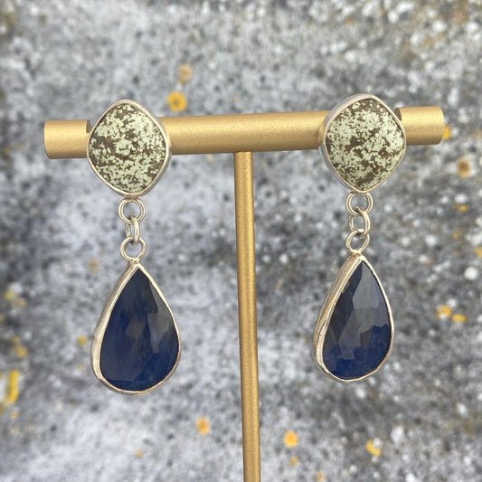 Sapphire and turquoise silver dangle earrings