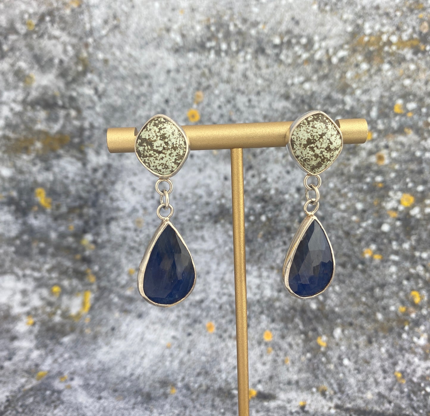 Sapphire and turquoise silver dangle earrings