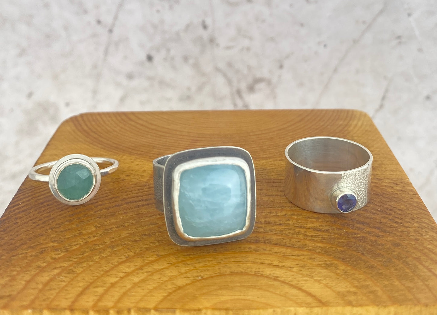 Iolite wide band ring, size 6.5, purple-blue silver ring, wide silver band