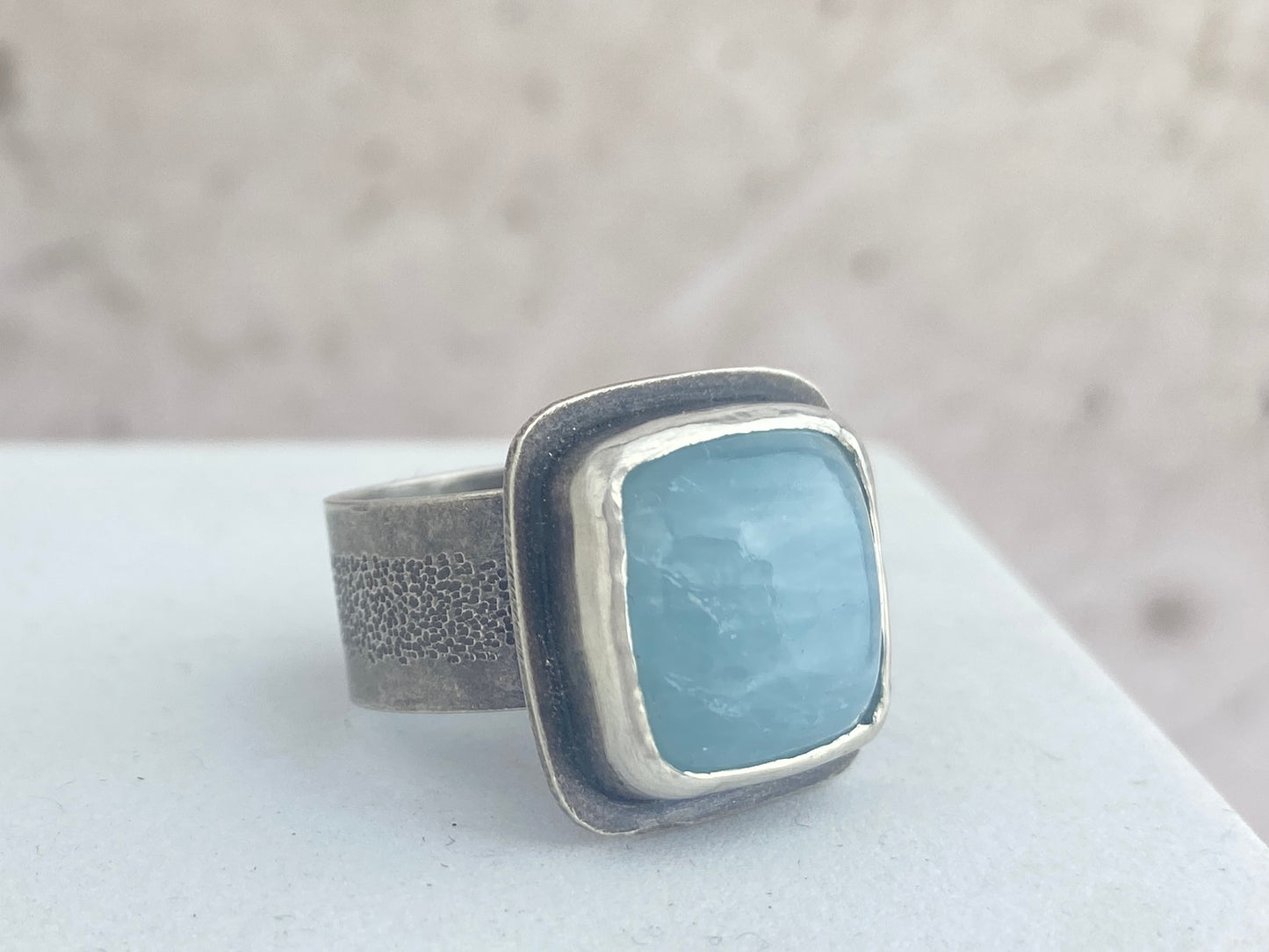 Aquamarine statement ring, size 7 3/4, wide comfort fit band