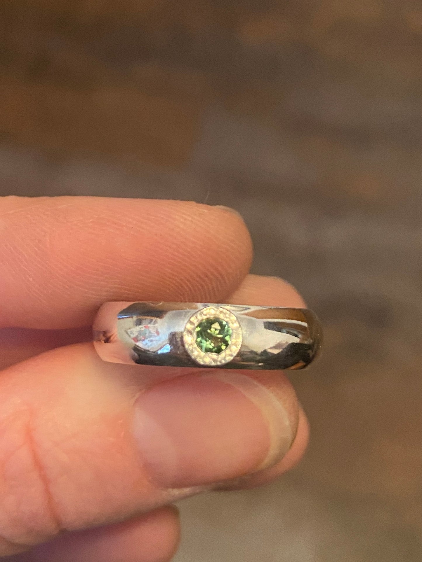 Green Tourmaline ring, size 11, polished silver comfort fit band
