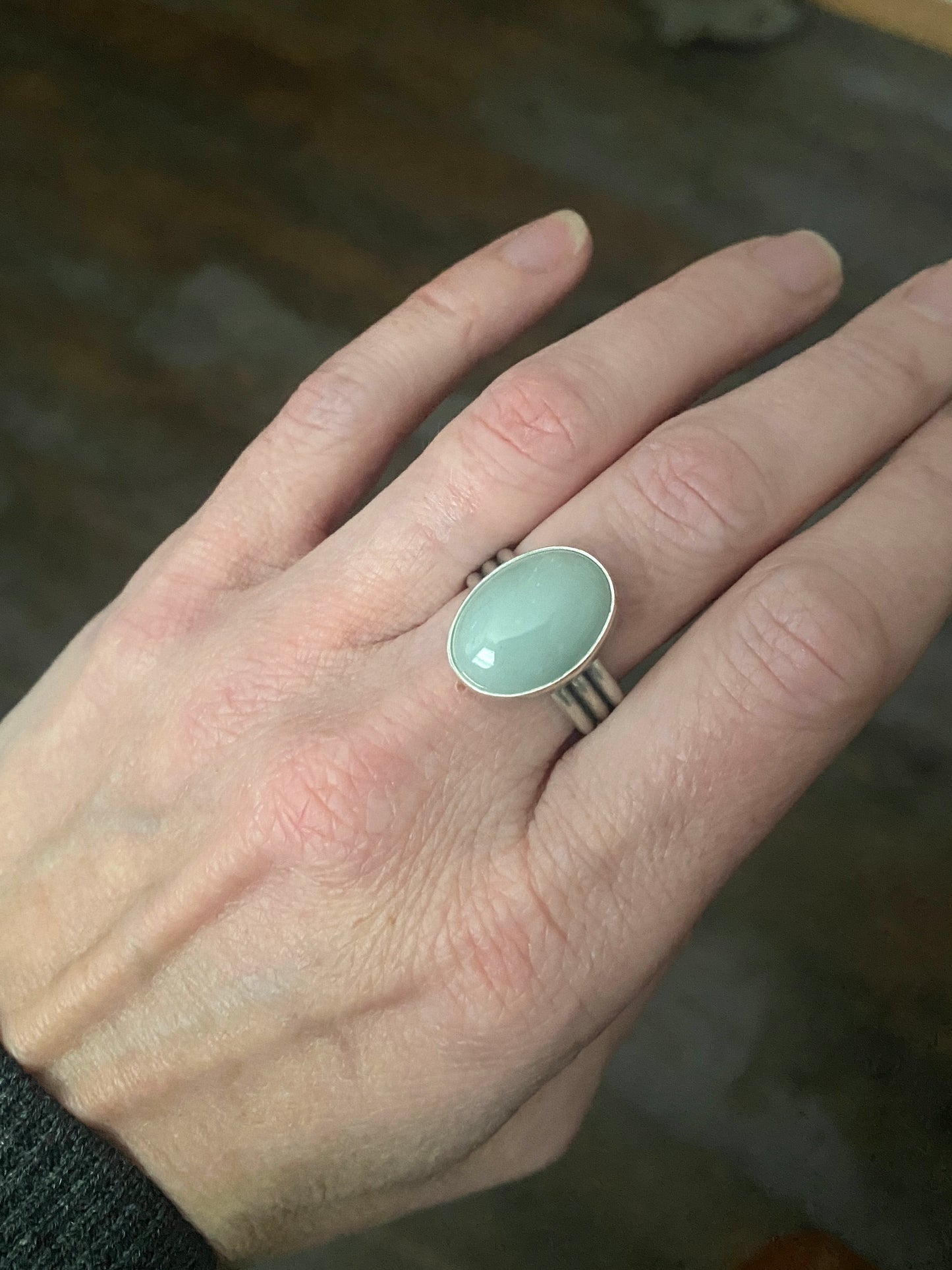 Aquamarine statement ring, size 9 3/4, wide comfort fit band